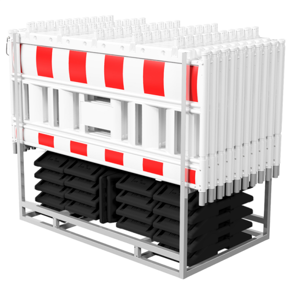 Schake Absperrschrankengitter Set V33420KSET3 mit 20 Absperrschrankengittern und 21 TL-Fußplatten K1 (30 kg) auf Multipalette