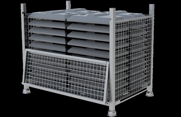 Schake Transportbox 31995-5 für 44 Flachbakenfüße oder 28 Fußplatten, verzinkt, stapelbar, mit Kranösen