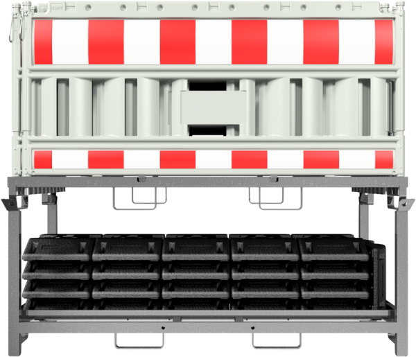 Schake Absperrschrankengitter Set V3320K-SET5 mit 20 Absperrschrankengittern und 21 Fußplatten auf Twinpalette, inkl. Transporttraverse, TL-Fußplatte K1 30 kg