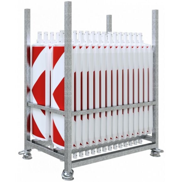 SCHAKE SET mit 30 Baken auf Lager- und Transportpalette mit Foile Typ RA2/B, rot/weiß einseitig pfeilförmig BASt Wendebake 36NOXP2E-5-SET