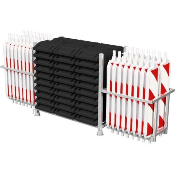 SCHAKE SET mit 30 Baken und Zubehör auf Stapelpalette und Bakenkorb mit Folie Typ RA2/B, rot/weiß doppelseitig schraffiert Kunststoffbake Typ 60 360552-SET1
