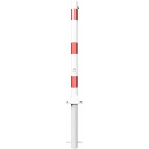 SCHAKE Absperrpfosten Stahlrohr Ø 60 x 2,5 mm umlegbar mit Dreikantverschluss zum Einbetonieren feuerverzinkt und weiß beschichtet mit 2 Ösen 460FUHB+2