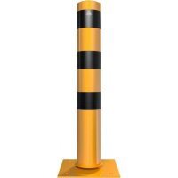SCHAKE Absperrpoller Stahlrohr Ø 152 x 3,2 mm  ortsfest zur Dübelbefestigung feuerverzinkt und gelb beschichtet mit drei schwarzen Streifen Gesamtlänge: 1000 mm ohne Signal 401530NBG Stahlrohrpoller