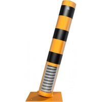 SCHAKE Absperrpoller Stahlrohr Ø 152 x 3,2 mm  ortsfest zur Dübelbefestigung feuerverzinkt und gelb beschichtet mit drei schwarzen Streifen Gesamtlänge: 1000 mm ohne Signal 401530NBG Stahlrohrpoller