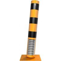 SCHAKE Absperrpoller Stahlrohr Ø 152 x 3,2 mm  ortsfest zur Dübelbefestigung feuerverzinkt und gelb beschichtet mit drei schwarzen Streifen Gesamtlänge: 1000 mm ohne Signal 401530NBG Stahlrohrpoller