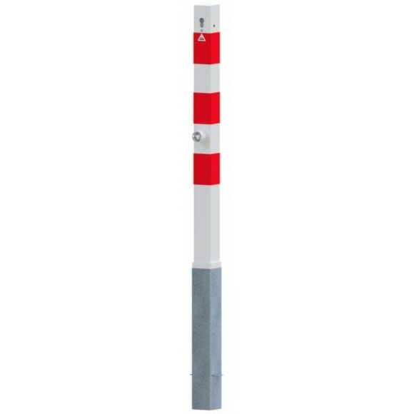 SCHAKE Absperrpfosten 70 x 70 mm herausnehmbar mit Profilzylinderschloss feuerverzinkt und weiß beschichtet 470FZB