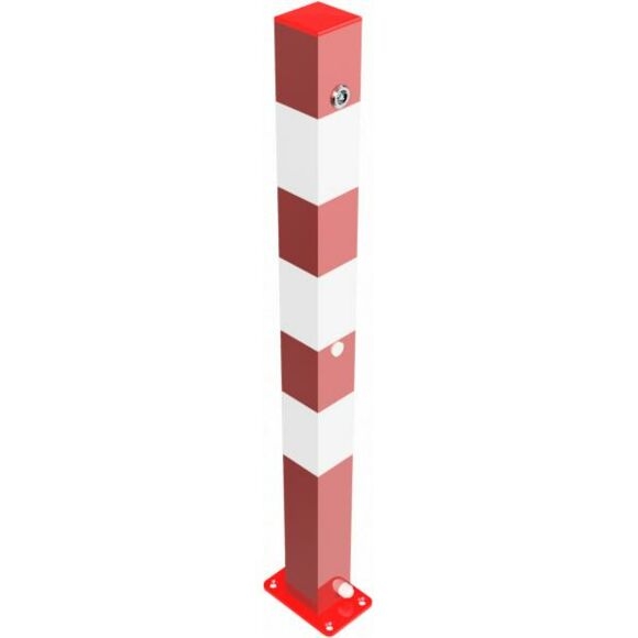 SCHAKE Absperrpfosten 70 x 70 mm umlegbar mit Dreikantverschluss für Dübelbefestigung feuerverzinkt und rot beschichtet mit 1 Öse 470UNB+1