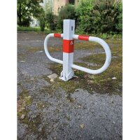 SCHAKE Parkplatzsperre umlegbar mit Profilzylinderschloss feuerverzinkt und weiß beschichtet 4709UZB