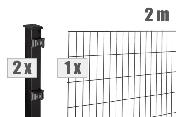 AOS STAHL 2m Zaunpaket KOMPLETT Stabgitterzaun BLACKY inkl. Pfosten SETS