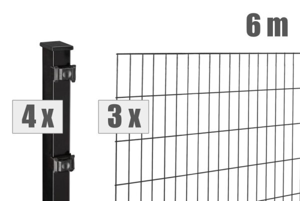 AOS STAHL 6m Zaunpaket KOMPLETT Stabgitterzaun BLACKY inkl. Pfosten SETS