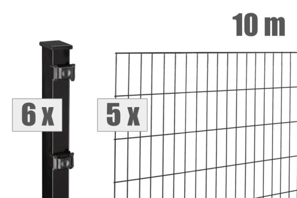 AOS STAHL 10m Zaunpaket KOMPLETT Stabgitterzaun BLACKY inkl. Pfosten SETS