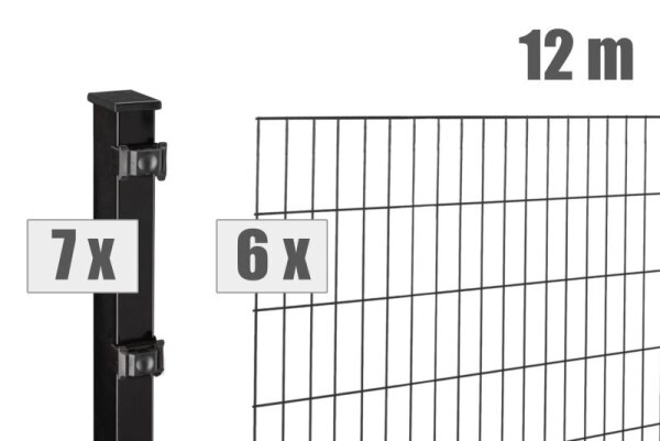 AOS STAHL 12m Zaunpaket KOMPLETT Stabgitterzaun BLACKY inkl. Pfosten SETS