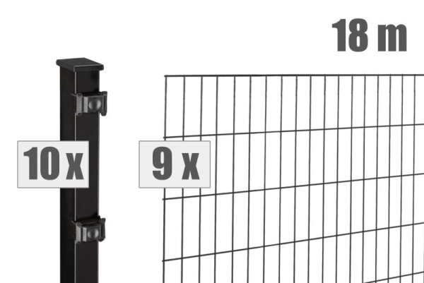 AOS STAHL 18m Zaunpaket KOMPLETT Stabgitterzaun BLACKY inkl. Pfosten SETS