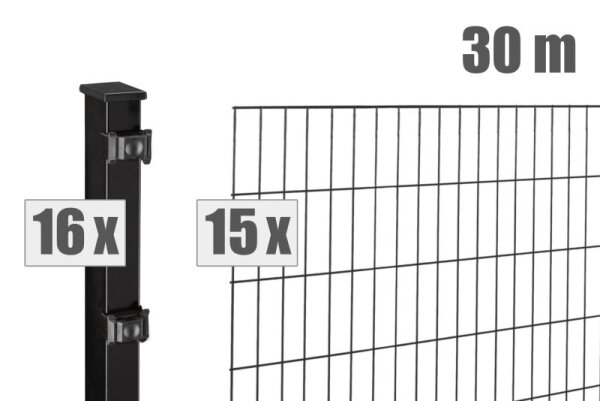 AOS STAHL 30m Zaunpaket KOMPLETT Stabgitterzaun BLACKY inkl. Pfosten SETS