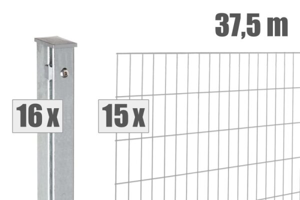 AOS STAHL 37,5m Zaunpakete KOMPLETT Doppelstabgitter MORITZ Höhe 1230mm Farbe verzinkt