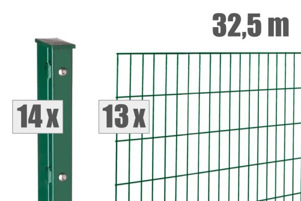 AOS STAHL 32,5m Zaunpaket KOMPLETT Doppelstabgitter MAX Höhe 1630mm Farbe moosgrün