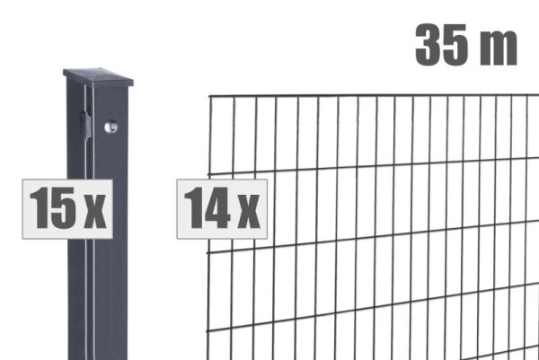 AOS STAHL 35m Zaunpaket KOMPLETT Doppelstabgitter MAX Höhe 1230mm Farbe anthrazitgrau