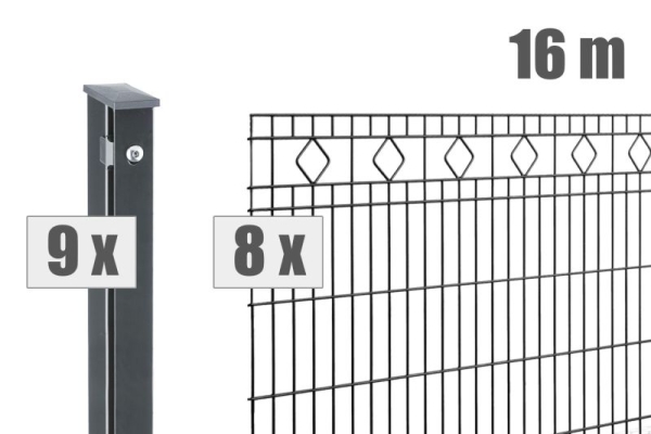 AOS STAHL 16m Zaunpaket KOMPLETT Schmuckzaun MALAGA inkl. Pfosten Höhe 800mm Länge 16m