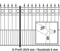 AOS STAHL 16m Zaunpaket KOMPLETT Schmuckzaun RIMINI inkl. Pfosten Höhe 1100mm Länge 16m