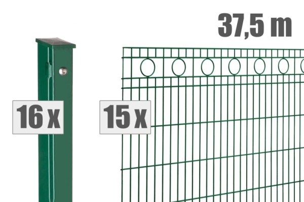 AOS STAHL 37,5m Zaunpaket KOMPLETT Schmuckzaun ROM Höhe 1030mm Farbe moosgrün