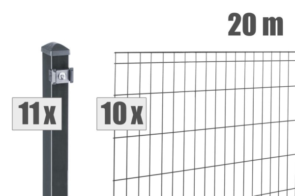 AOS STAHL 20m Zaunpaket KOMPLETT Stabgitterzaun MICHL inkl. Pfosten Höhe 1000mm Farbe anthrazitgrau