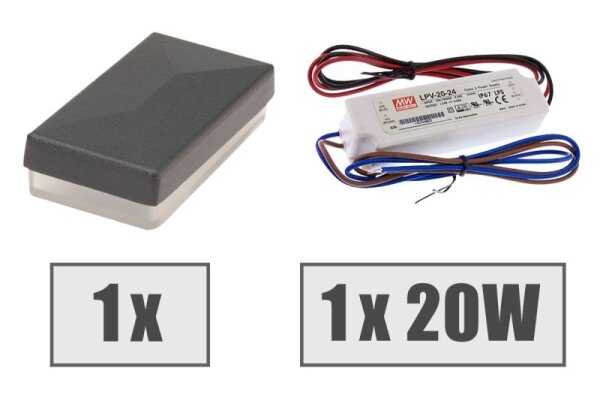 AOS STAHL 1 Stk LED Zaunbeleuchtung und Trafo-Set für Pofsten 60x40mm anthrazitgrau