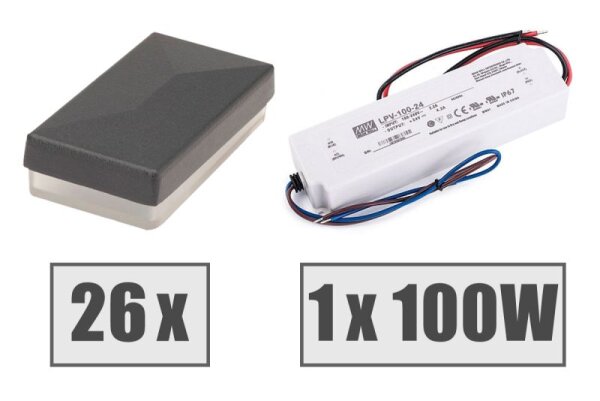 AOS STAHL 26 Stk LED Zaunbeleuchtung und Trafo-Set für Pofsten 60x40mm anthrazitgrau