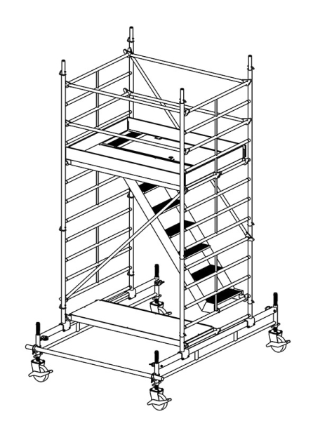 MÜBA 465m Typ 150-2-180  Alu- Treppengerüst fahrbar Arbeitshöhe 465 m Gerüsthöhe 395m Standhöhe 265m Standfläche 130x180m