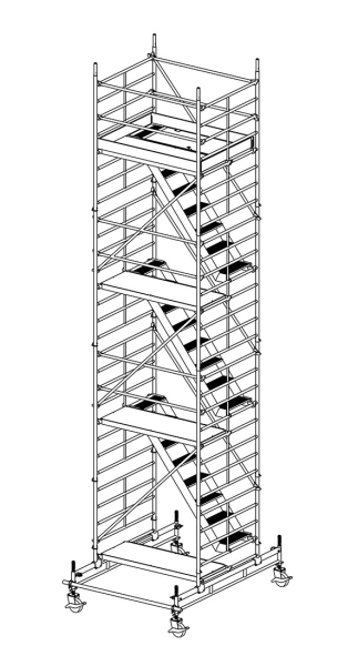 MÜBA 865m Typ 150-6-T Alu- Treppengerüst fahrbar Arbeitshöhe 865 m Gerüsthöhe 795m Standhöhe 665m Standfläche 130x180m