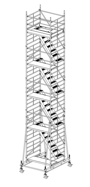MÜBA 10,65m Typ 150/6-T Alu- Treppengerüst fahrbar Arbeitshöhe 8,65 m, Gerüsthöhe 7,95m, Standhöhe 6,65m, Standfläche 1,30x1,80m  #1