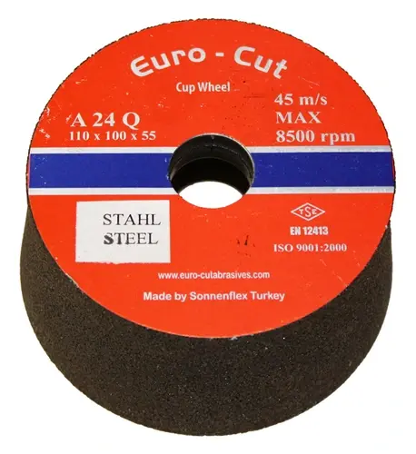 DRONCO Schleiftopf 85045 für Winkelschleifer, Metall, Körnung 24, kegelförmig, hohe Abtragsleistung