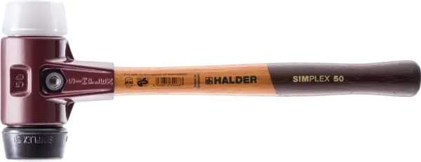 Halder Simplex Schonhammer 61490 mit Tempergussgehäuse und Holzstiel, Gummikomposition / Superplastik, Ø 50 mm