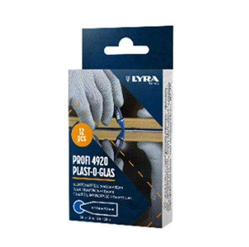 LYRA Wachs-Signierkreide Plast-O-Glas 62681 Blau, 12er Pack, 90 x 9,5 mm, für glatte Oberflächen