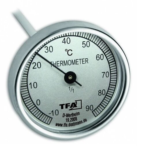 Profibau Universal-Einstich-Thermometer 61144, Ø 50 mm, Schaftlänge 40 cm, Messbereich -10 bis +90 °C