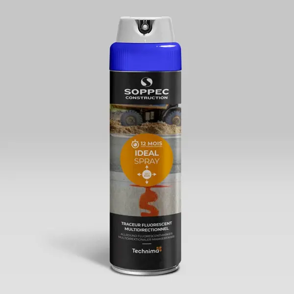 Soppec Ideal Spray Rundummarkierspray 61486 Fluoreszierend Neon Blau, 500 ml, Schnelltrocknend, 12 Monate Beständigkeit