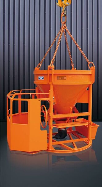EICHINGER Betonsilo, 1016PAM.12, 1000 Liter, zylindrisch-konisch, angeschweißte Kette, Handrad, zentraler Auslass, 600 mm PVC-Schlauch, Ø 300 mm