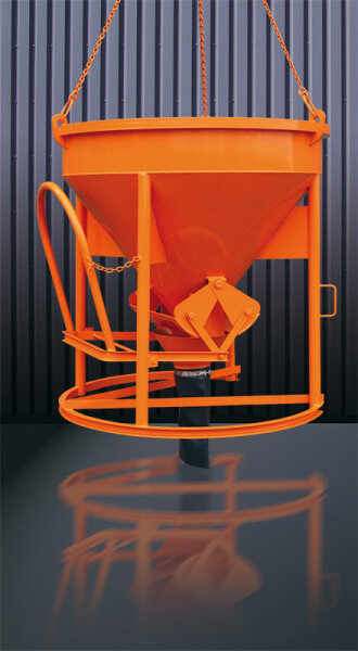 EICHINGER Betonsilo, 1016.16, 2000 Liter, zylindrisch-konisch, angeschweißte Kette, Handhebel, zentraler Auslass, 600 mm PVC-Schlauch, Ø 300 mm