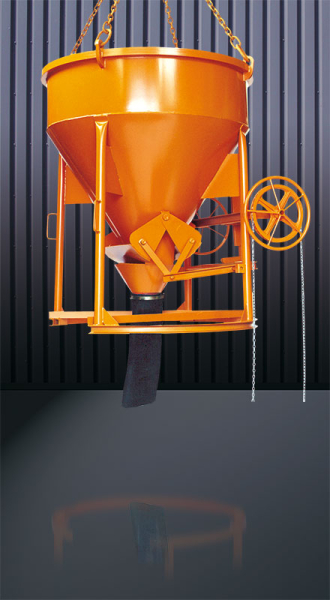 EICHINGER Betonsilo, 1016KR.17,  2500 Liter, zylindrisch-konisch, angeschweißte Kette, Kettenrad, zentraler Auslass, 600 mm PVC-Schlauch, Ø 150 mm