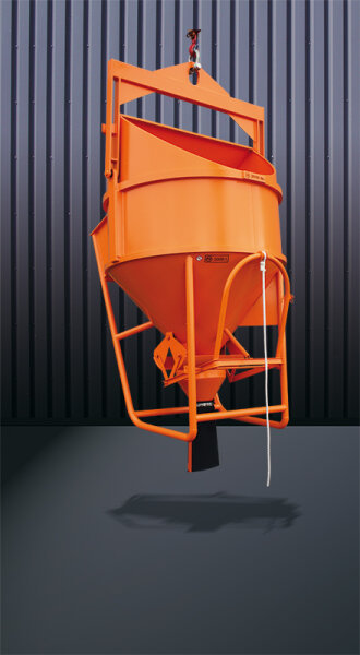 EICHINGER Betonsilo, 1018.1, 150 Liter, liegend zylindrisch-konisch, Traverse, Handhebel, zentraler Auslass, 600 mm PVC-Schlauch, Ø 150 mm