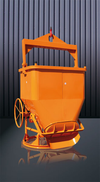 EICHINGER Betonsilo, 1028H.15, 1750 Liter, oval mit seitlichem Auslauf, angeschweißte Kette, Handrad, seitlicher Auslauf