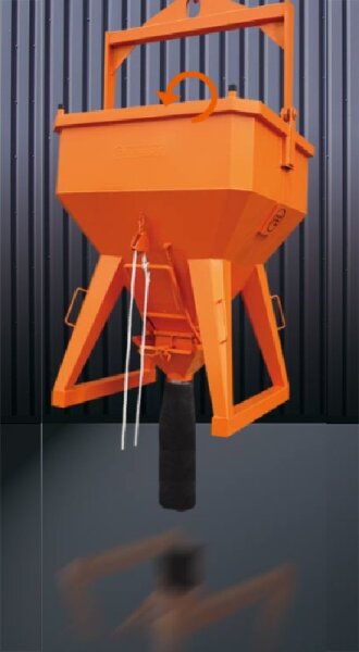 EICHINGER Betonsilo, 1034.7, 400 Liter, quadratisch und abgerundet, Bügel, Handhebel mit Reißleine und Federzug, zentraler Auslass, 3000 mm Gummischlauch, Ø 200 mm