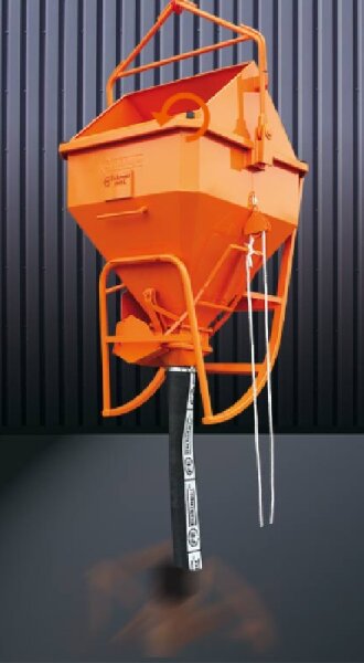 EICHINGER Betonsilo, 1036.11, 800 Liter, liegend quadratisch und abgerundet, Bügel, Handhebel mit Reißleine und Federzug, zentraler Auslass, 3000 mm Gummischlauch, Ø 150 mm