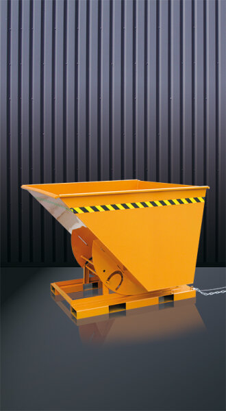 EICHINGER Kippbehälter in hoher Bauhöhe 2013.10, quer zur und in Fahrtrichtung kippbar, 1000 kg, 750 Liter, reinorange