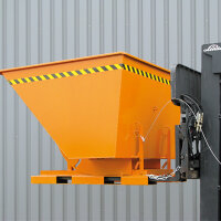 EICHINGER Kippbehälter in hoher Bauhöhe 2013.10, quer zur und in Fahrtrichtung kippbar, 1000 kg, 750 Liter, reinorange