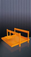 EICHINGER Fass-Abfüllstation, bestehend aus Auffangwanne, Gestell und Kannehalter. Ohne Fasspalette, 4 x Fässer reinorange