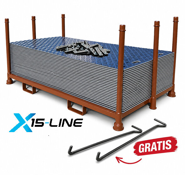 80m² SET - 40x Fahrplatten 15x1000x2000mm schwarz + Transportgestell lackiert mit/ ohne Verbinder