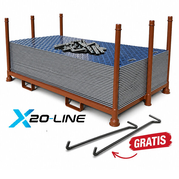 40m² SET - 20x Fahrplatten 20x1000x2000mm schwarz + Transportgestell lackiert mit/ ohne Verbinder