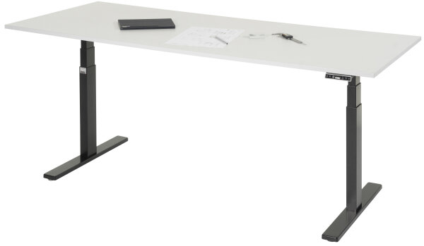 RAU Schreibtisch adlatus 100, B2000xT800xH650-1300mm, tiefschwarz, M-Platte-22 mm, 08-ST-200-080-9005-M