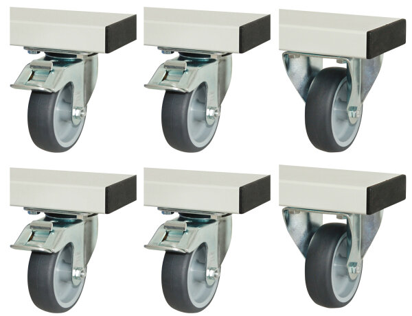 RAU Rollensatz für Serie adlatus 300+600, 2 Bock-und 4 Lenkrollen mit Feststeller, 08-RS-300-600-4LF-2B