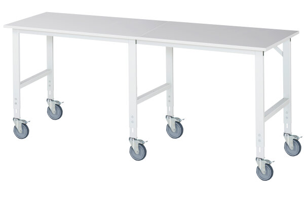 RAU Fahrbarer Arbeitstisch (HV) Tom (6 LR), B2500xT800xH910-1230mm, M-Platte-22mm, 06-625M80-25-6LF.12